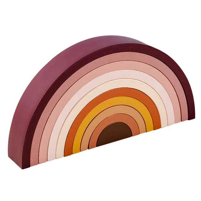 Wooden Rainbow Stacker Nesting Puzzle Toys Tunnel Stacking Toy (Rainbow) CA