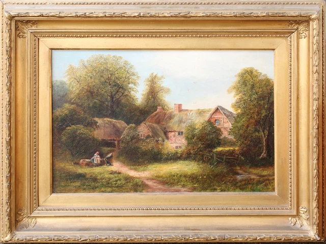 Antiguo Enmarcado Pintura Al Óleo 19th Siglo 'Refugio At Dale ' Firmado T.