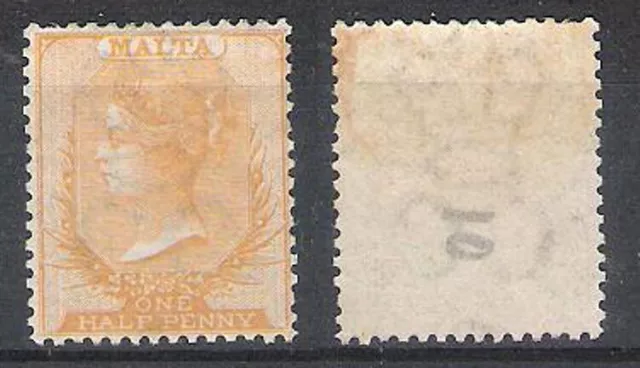 MALTA 1863-81 QV ½ d YELLOW-BUFF 'CROWN CC' (HM) SG 10
