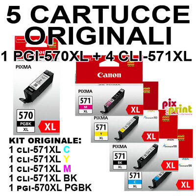 Canon CLI-571 XL PGI-570 XL Kit 5 cartucce originali MG5750 MG6850 TS5050 TS6050