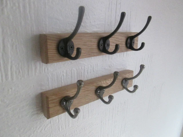 2 sizes SOLID ENGLISH OAK WOODEN HAT AND COAT HOOKS HANGER CHILDRENS PEGS RAIL