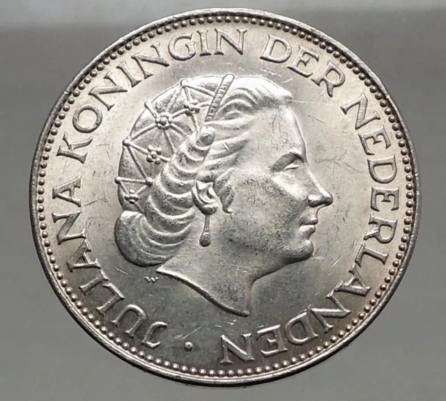 1962 Netherlands Kingdom Queen JULIANA 2½ Gulden Authentic Silver Coin i56604