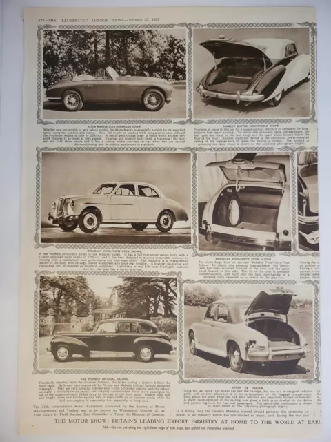 UK Motor Show Export Cars Rover Aston Martin ++ Photos 1952 ILN ~14.5x10" 8pp