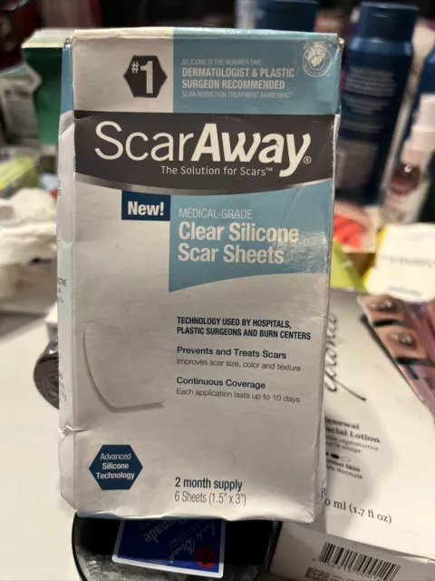ScarAway Clear Silicone Scar Sheets 6 Sheets 2 Month Supply 1.5”x3