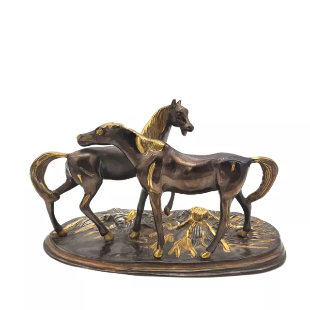 After Antoine Louis Barye, Horse  French Bronze Brass Inlay Sculpture Vintage