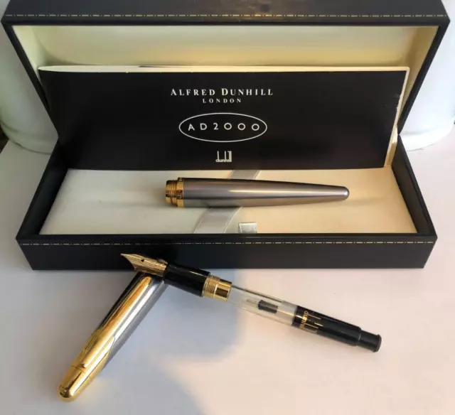 Alfred Dunhill AD2000 Fountain Pen, Stainless Steel-GT 18k Gold Nib, BOXED EXC..