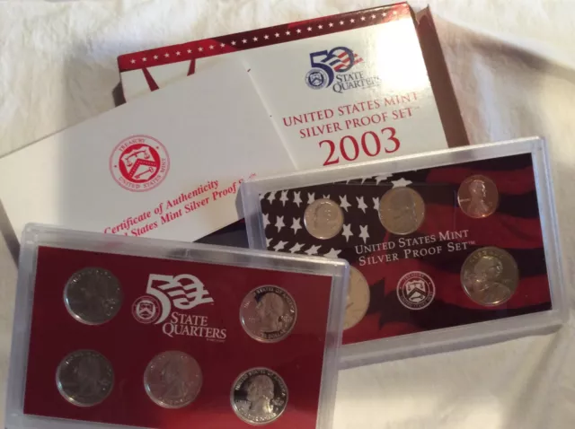 2003 US Mint Silver Proof Set with Box, CoA - 10 Coin Set