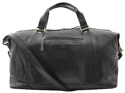 Stylish Leather Holdall BLACK Travel Bag Weekend Duffle Sports Gym Cabin Bag