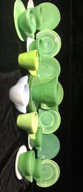 27 Pieces of Vtg Akro Agate Jadeite Green Slag Glass Child's Toy Dishes Tea Set
