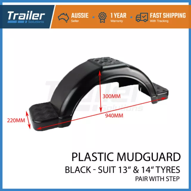 Boat Trailer Mudguards Black 9 inch Wide Plastic Mud Guards For 13" 14" Wheel 3