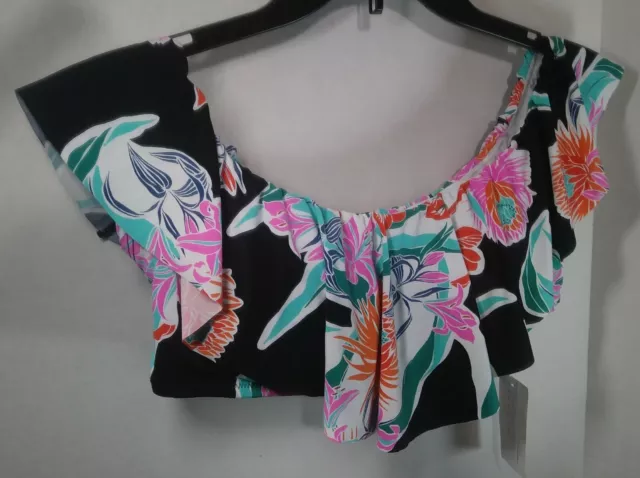 Trina Turk Women's Sz 8 Shirred Bikini Top Tropical Wave Off Shoulder Banduea