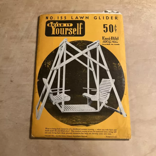 No. 155 Planeador de césped Easi-Bild Build it Yourself patrón tamaño completo sin cortar 1951