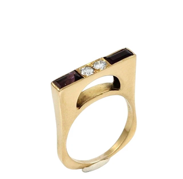 Massiver 18 Karat Gelbgold Lila Amethyst natürlicher Diamant Quadratischer Statement-Ring 8,25