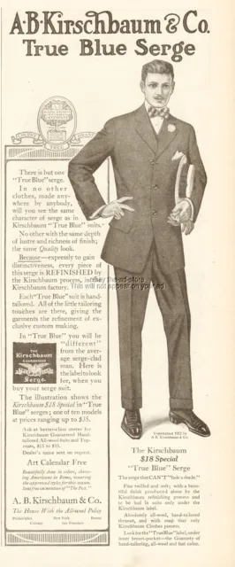 1912 Kirschbaum Clothes Men's True Blue Serge Suit Vintage Clothing Fashion Ad