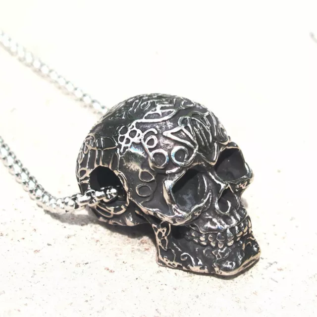 MOYON Vintage Gothic Mens Punk Biker Skull Pendant Necklace Men Stainless Steel
