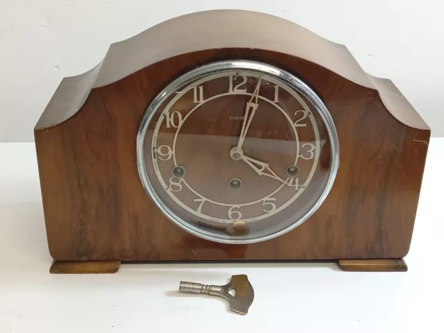 Vintage Mid Century Enfield Westiminster Chiming Mantel Clock With Key Spares L1