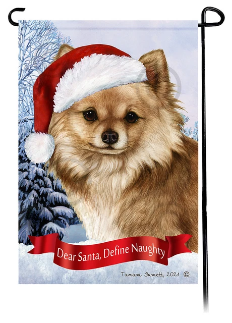 Dear Santa, Define Naughty Garden Flag - Longhaired Fawn Chihuahua 038E