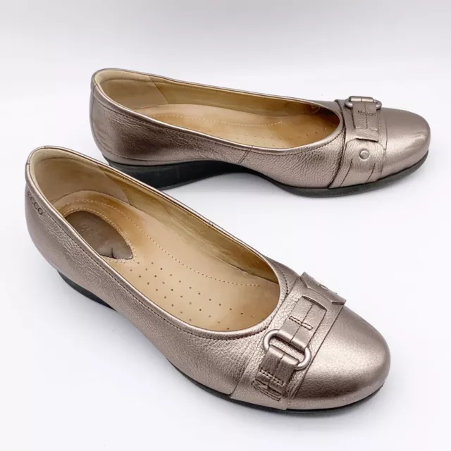 ECCO Women's Abelone Ballerina Buckle Warm Grey Metallic Slip On Loafers 40