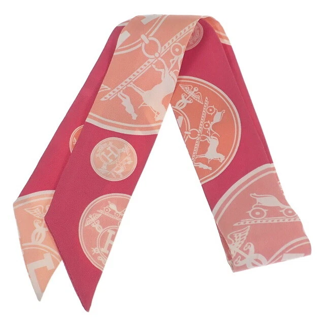 Second Hand Ab Rank Hermes Ex Libris Confetti Twilly Scarf Silk 100 Pink I Qab03