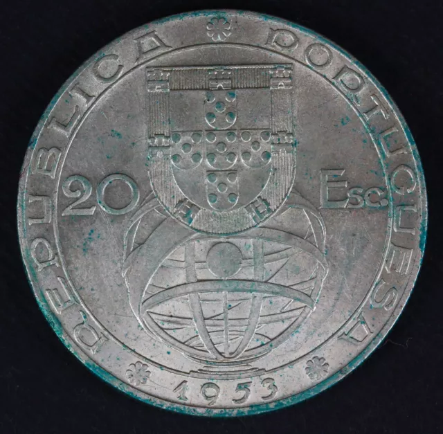 PORTUGAL 20 Escudos 1953 - Silver 0.800 - Financial Reform - VF/XF - 2842
