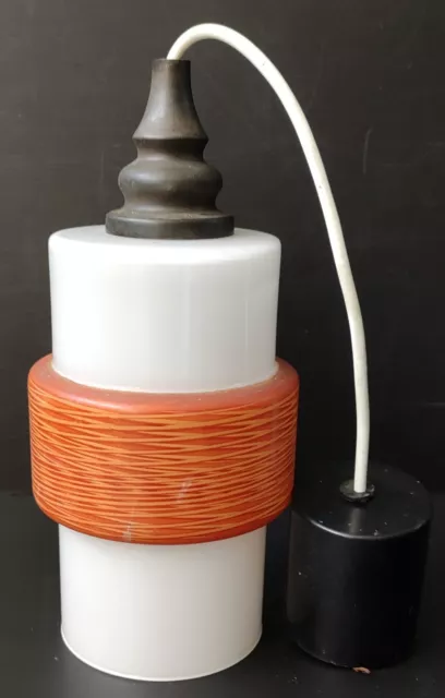 Sospensione Vetro Opalina Bianco E Arancione Illuminazione Vintage