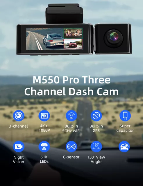 AZDOME 3-Kanal 4K Dashcam Dual 1080P Auto Kamera Recorder GPS WIFI IR G-Sensor 2