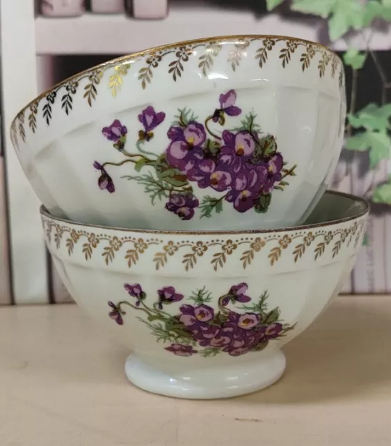 2 Bols Anciens Porcelaine Chauvigny Décor Violettes / Ref V1