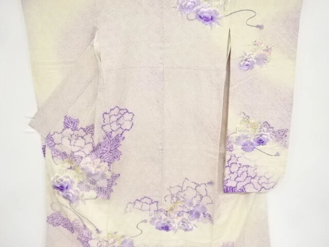 98348# Japanese Kimono / Antique Furisode / All Shibori / Embroidery / Box &