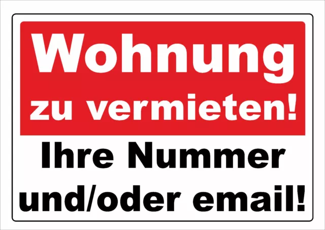 wetterfestes Schild: "Wohnung zu vermieten"  Größe A2 - PERSONALIFIZIERT