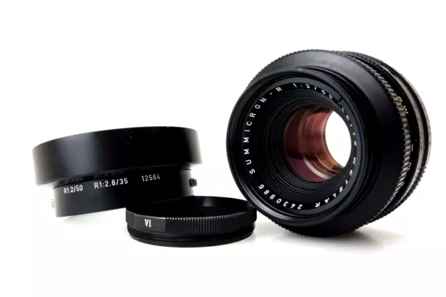 Leitz Leica Summicron R 50mm f2 2430986 2CAM + 12564 Lens Hood  jr100