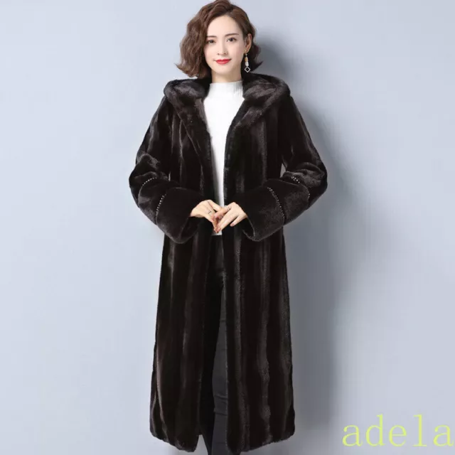 Womens Winter Fur Long Mink Fur Coat Middle and Old Aged Hooded Fur Mother Coat