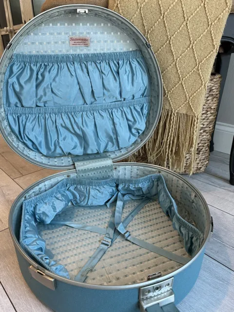 Vintage Round Samsonite Luggage Silhouette Blue 1960s Weekend Hat Box Traveler