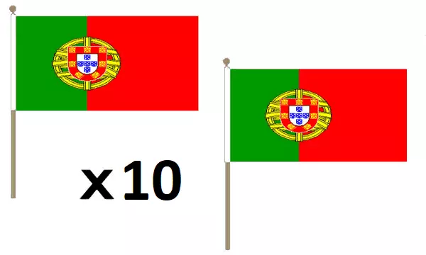 DRAPEAU PORTUGAL 45x30cm HAMPE en bois - LOT DE 10 DRAPEAUX PORTUGAIS 30 x 45 cm