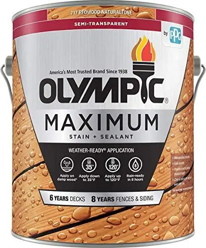 Olympic Maximum Wood Stain And Sealer For Decks, Fences, Siding, and Other Ou...
