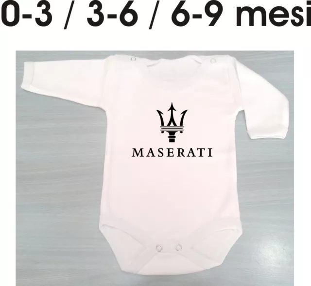 Body bodino Maniche Lunghe Neonato Baby t-Shirt 0-3-6-9 mesi logo Auto Maserati