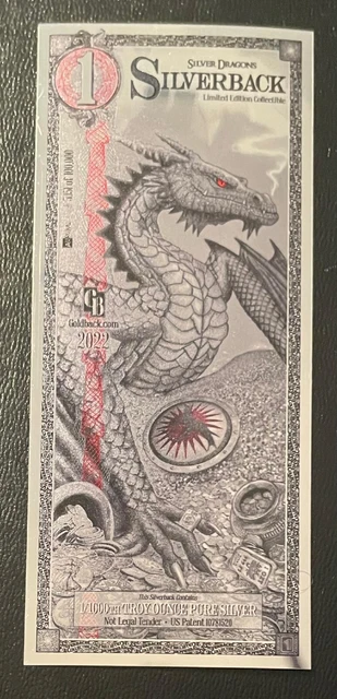 1 - SILVER Dragon Silverback Limited Edition Collectible Silver Note ...