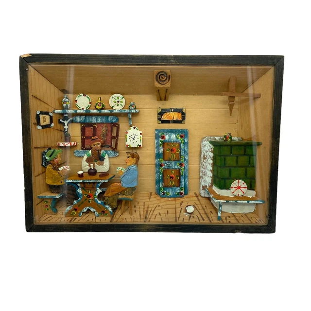 VINTAGE GERMAN DIORAMA Shadow Box Hand Painted Hand Carved Folk Art 62