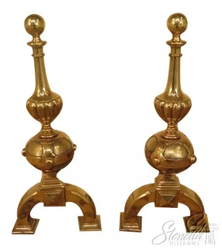 F29339EC: Arts & Crafts Vintage Antique Solid Brass Andirons