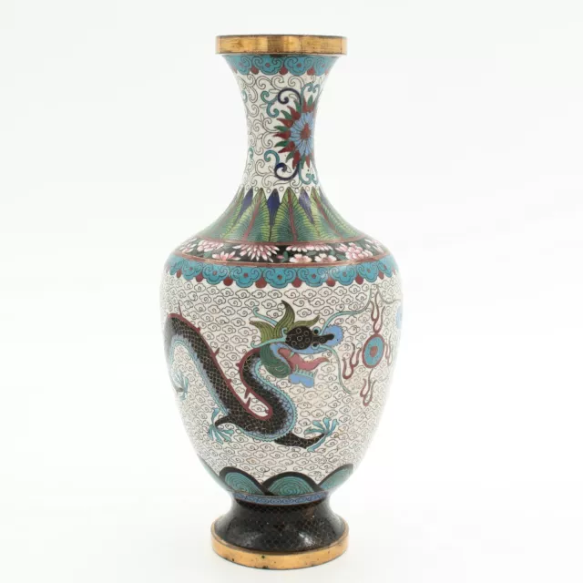 Antique Chinese Cloisonné Vase Dragons Pursuing Flaming Pearl