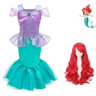 Kids Ariel Sirenetta Parrucca Ragazze Costume Da Principessa Dress Party Cosplay Abiti