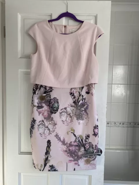 BNWT Ted Baker Torchlit Floral Layer Dress Baby Pink Size 4 14 RRP£179