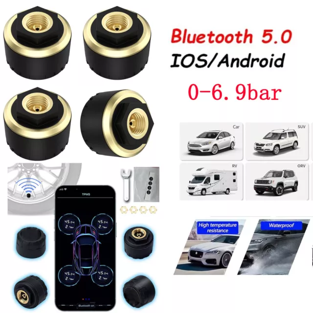 Bluetooth 5.0 Auto Reifendruckkontrollsystem mit 4 externen Sensoren TPMS