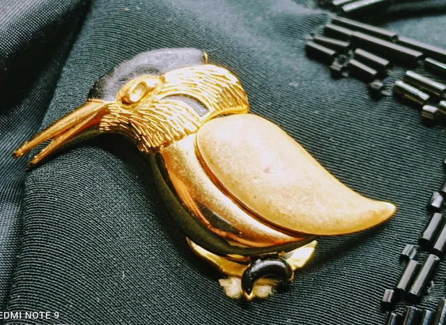 Broche Ancienne En Céramique Peinte - Motif Oiseaux Vintage Années 1950 - Occasion