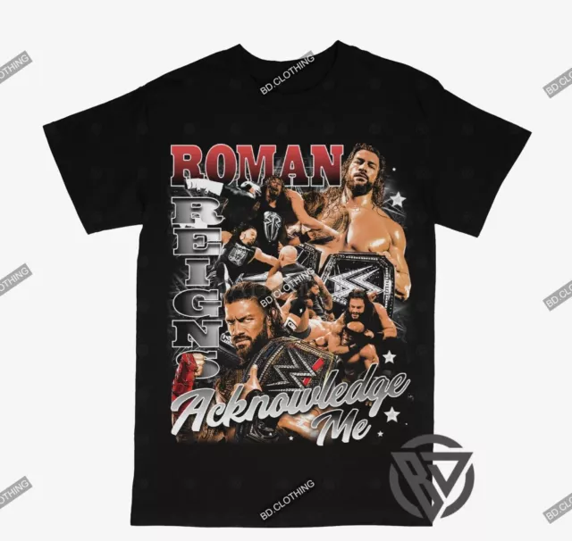Roman Reigns Tee Shirt Pro Wrestler WWF ECW WCW WRESTLING BLACK TEE T-SHIRT