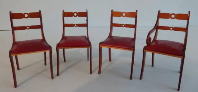 ESCUTCHEON Set of 4 YEW fine dining chairs, 1/12th scale, dolls house collectors