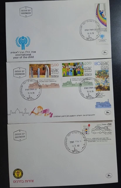 ISRAEL-1979-3xFDC-Children-International day - Painting Jerusalem - Postmarked