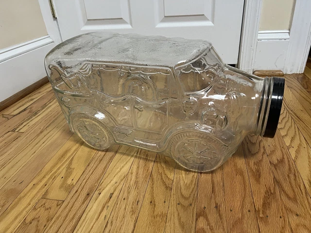 Vtg Libbey Large 5 Gallon Glass Antique Car Automobile Canister Jar Lid 19x11x10