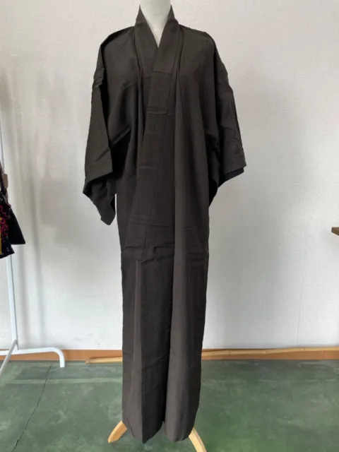 H&A SILK Vintage Japanese KIMONO Dress cardigan Gray Yukata from Japan men