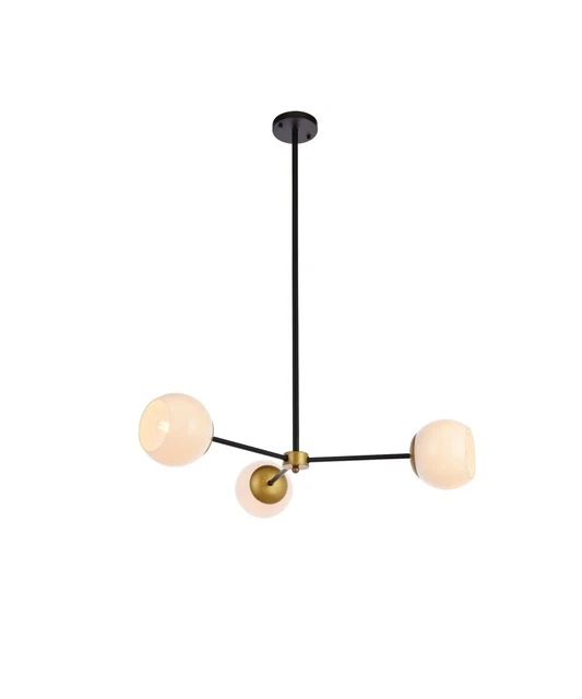Living District LD647D32BRK 32 in. Briggs Pendant in Black & Brass with White Sh
