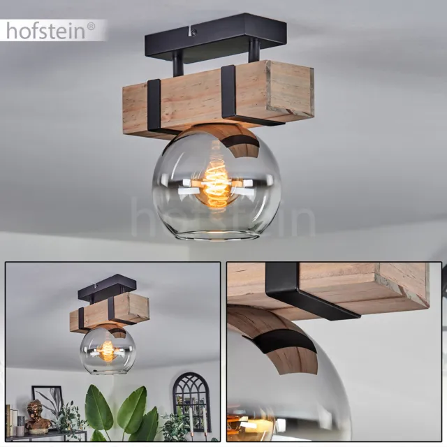 Decken Lampe Glas chromfarben Klar modern Schlaf Wohn Zimmer Raum Leuchte Holz